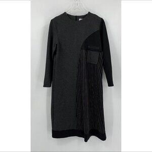 Langdon colorblock knit shift dress gray black pinstripe stretch Large L